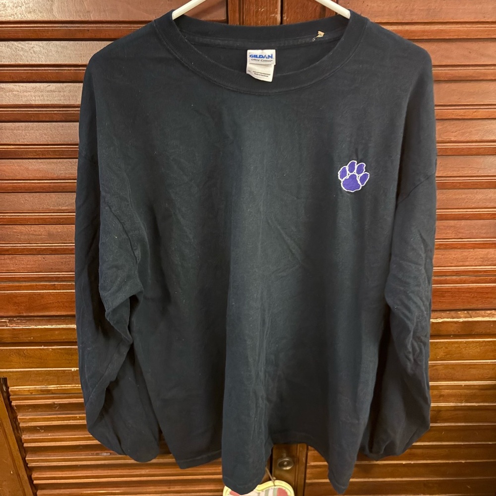 Gildan Black Long-Sleeve Shirt with Purple Paw Patch